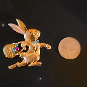 Gold Bunny Brooch with Colorful Accents